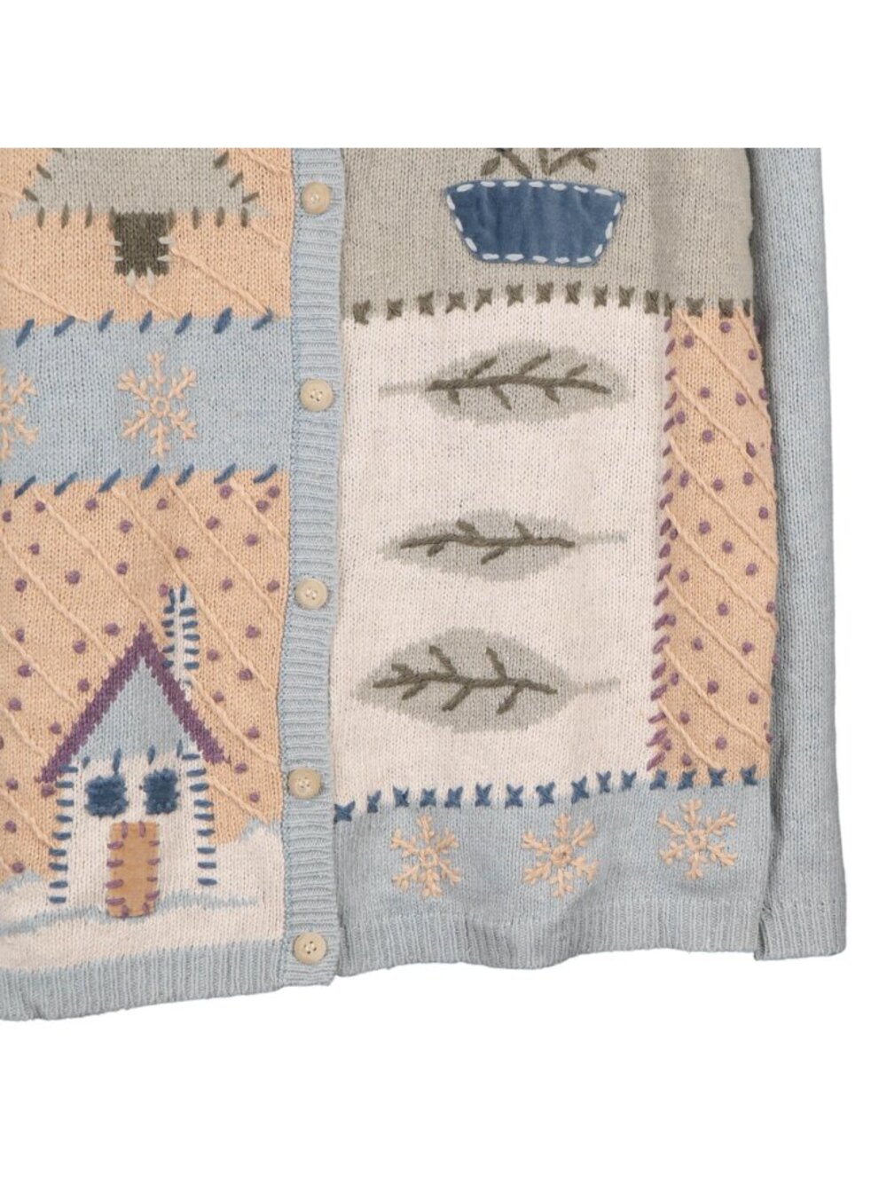 Winter Cardigan Sweater M Womens 90s Momcore Cottagecore Pastels Blue Boho Indie - Picture 5 of 8